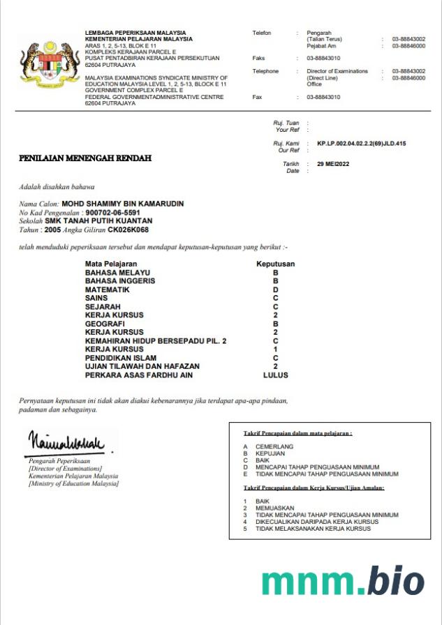Malaysia Ministry of Education certyfikat szablon in Word i PDF formacie